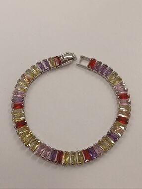 NEW! Pretty Bird 18k White Gold Multicolor Gemstone Tennis Bracelet - 7"